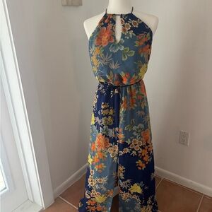 Guess Floral Backless Dress - Blue and Orange